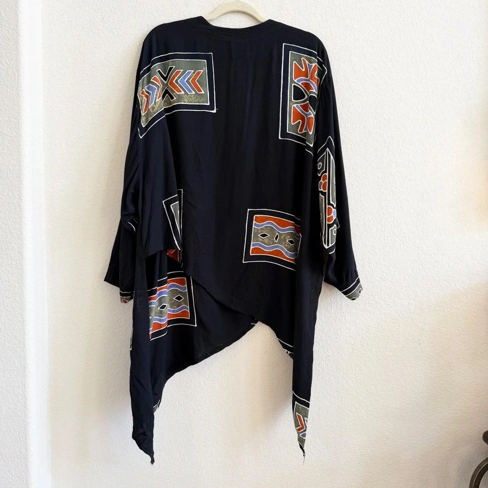 Anthony Mark Hankins Womens Large Black Geometric Asymmetrical Rayon‎ Tunic Top - Picture 9 of 10